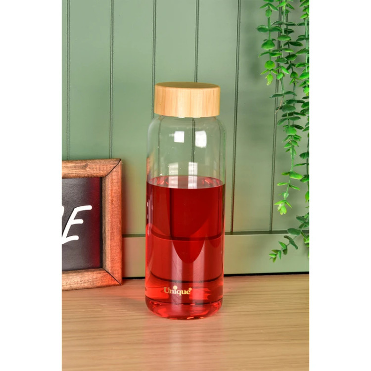 بطری آب شیشه ای یونیک مدل UN-3058 ظرفیت ۱.۰۳ لیتر با درب بامبو