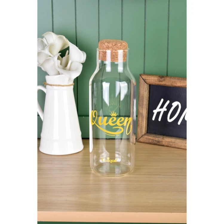 بطری آب شیشه ای یونیک UN-3071 ظرفیت ۹۰۰ میل با درب چوبی