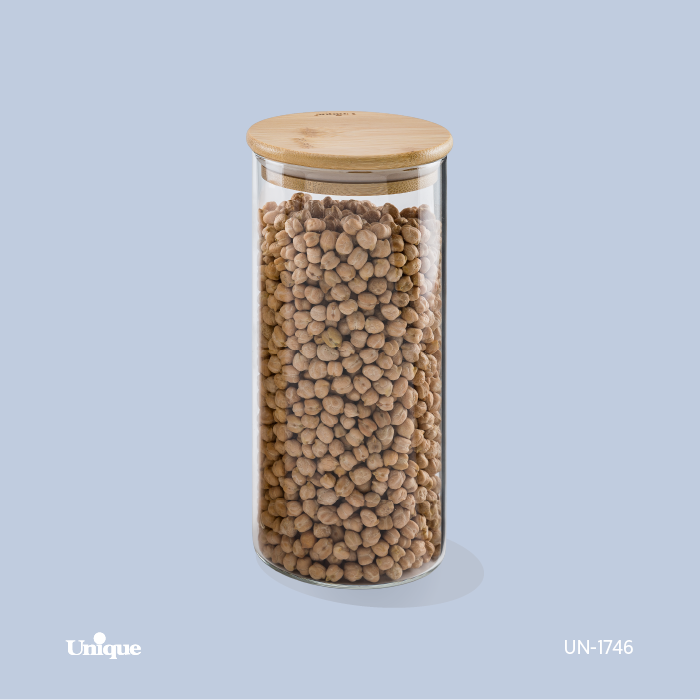 بانکه شیشه ای یونیک مدل UN-1746 درب چوبی سایز ۲۰ سانت