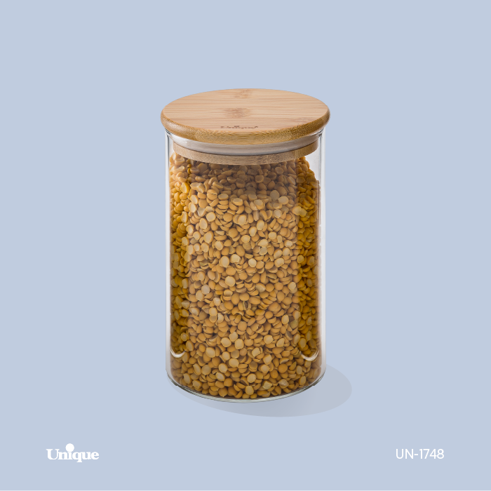 بانکه شیشه ای یونیک مدل UN-1748 سایز ۱۵ سانت درب چوبی